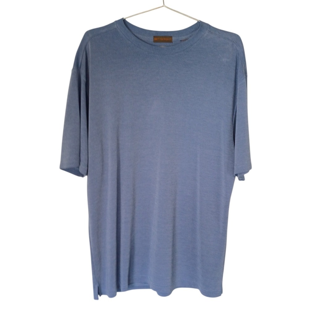 Sette Ponti Mens Blue Textured Ribbed Short Sleeve Crew Neck Knit Shirt Large
